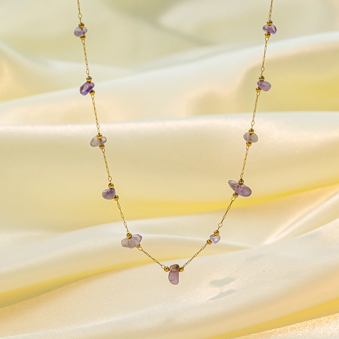 Set di Gioielli in Acciaio Inossidabile con Cristallo Artificiale Viola Irregolare Collana Bracciale Oro Donna