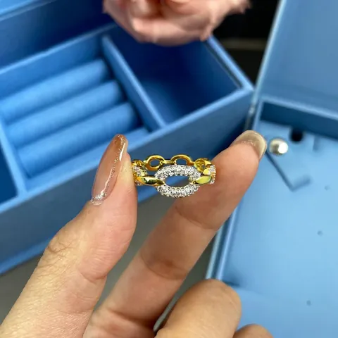 Anello in Argento Sterling 925 a Maglia di Catena per Donna Lusso Leggero Zirconia Incastonata Anello a Fascia Ovale Intrecciato Regalo