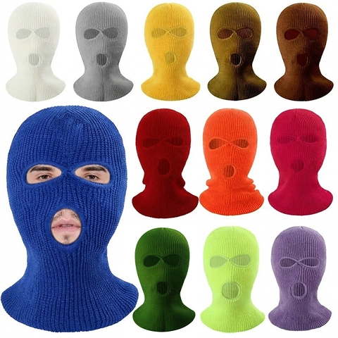 Acrylic Knitted Balaclava Full Face Ski Mask Three Hole Thermal Windproof Outdoor Head Cover For Men Women Winter Warmer