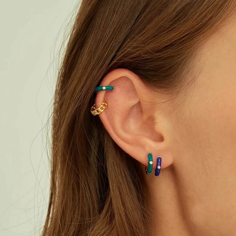 Colorful Brass Enamel Huggie Hoop Earrings With Zirconia Inlaid Gold Silver Plated Geometric Round Earrings For Women Jewelry
