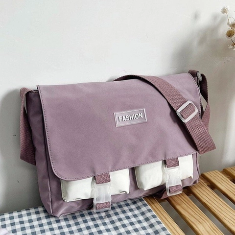 Sac Bandoulière en Nylon Grande Capacité pour Femmes Sac Fourre-tout à Épaule Bloc de Couleur Sac d'École Étudiant Décontracté