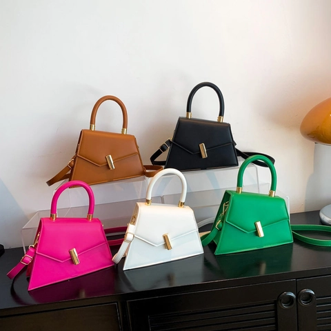 Borsa A Mano Trapezoidale In Pelle PU Da Donna Borsa A Tracolla Elegante Con Serratura Dorata E Cinturino Rimovibile