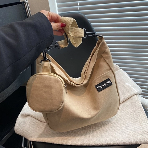 Sac Bandoulière en Polyester Grande Capacité pour Femmes Mode Décontractée Sac à Épaule Hobo Minimaliste Avec Mini Pochette Ronde