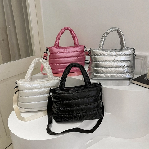 Bolso de Hombro Acolchado de Moda para Mujer Gran Capacidad Color Sólido Bolso Tote de Plumón Casual Bolso de Bandoulière de Invierno