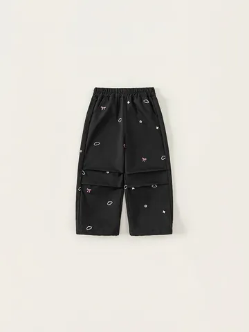 Mädchen Casual Cargo Hose Kinder Bedruckte Schleife Blumen Jogger Elastische Taille Polyester Hosen Für Schule Alltag