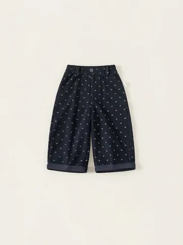 Mädchen Casual Herz Print Baumwollmischung Hose Elastischer Bund Weites Bein Gerade Hose Für Herbst Winter Alltag