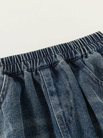 Jungen Casual Denim Jeans Kontrast Seitenstreifen Elastischer Bund Buchstaben Drucken Gewaschene Gerade Lange Hose Für Kinder