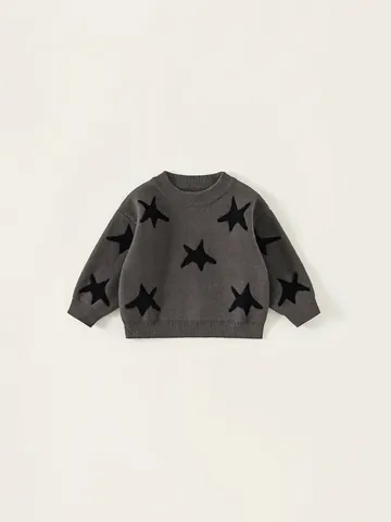 Pull en Maille Acrylique Décontracté pour Garçons Jacquard Étoile Col Rond Manches Longues Pullover Automne Printemps Haut pour Enfants