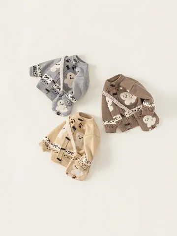 Cardigan in Maglia per Bambina Con Mini Borsa a Tracolla Motivo Fantasma Cartone Animato Bottone Alamaro Top Autunno