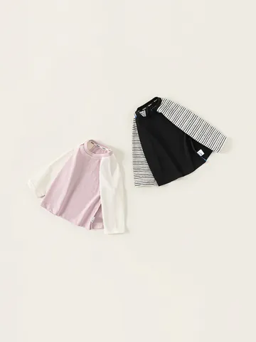 T-Shirt à Manches Raglan Longues pour Enfants Bloc de Couleur Rayé Mélange de Coton Col Rond Haut pour Garçons Filles Enfants