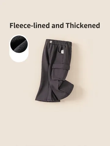 Pantalones Cargo para Niñas Forrados de Felpa Pantalones Largos Cálidos Color Sólido Algodón Cintura Elástica Invierno