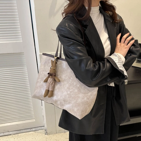 Bolso de Mano de Cuero PU de Gran Capacidad para Mujer Bolso de Hombro Retro con Patrón de Mármol para el Uso Diario