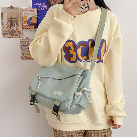 Damen Mode PU Leder Kurier-Tasche Harajuku Stil Große Kapazität Umhängetasche Student Pendeln Schultertasche Mit Schnalle