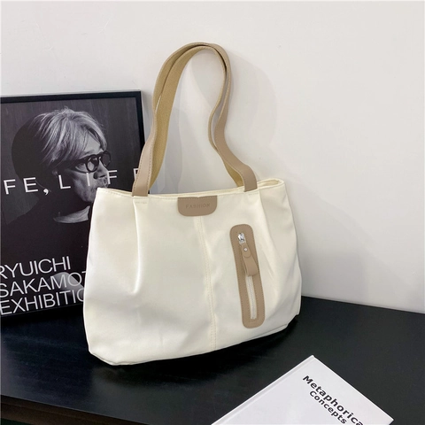 Borsa Tote in Nylon da Donna Grande Capacità Casual Stile di Strada Borsa a Spalla Con Tasca Verticale con Cerniera Borsa Minimalista