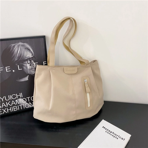 Borsa Tote in Nylon da Donna Grande Capacità Casual Stile di Strada Borsa a Spalla Con Tasca Verticale con Cerniera Borsa Minimalista