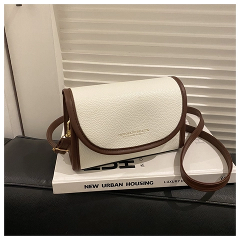 Minimalist PU Leather Lychee Grain Crossbody Bag For Women Retro Contrast Color Edging Square Shoulder Bag Daily Commute Small Bag