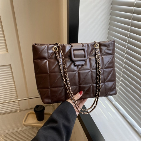 Mode Damen Gesteppte Tote Bag PU Leder Rautenmuster Große Kapazität Schultertasche Urban Casual Handtasche Mit Kettengurt