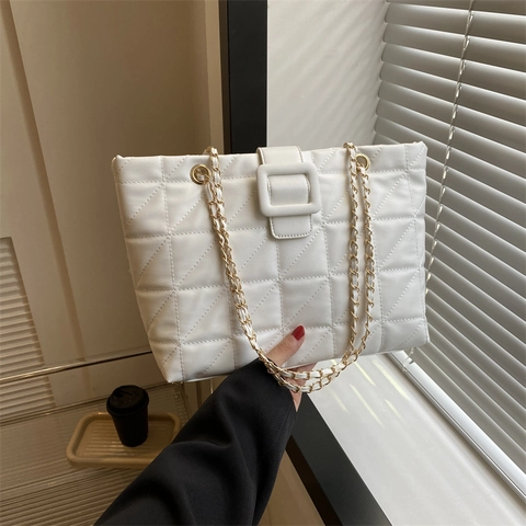 Mode Damen Gesteppte Tote Bag PU Leder Rautenmuster Große Kapazität Schultertasche Urban Casual Handtasche Mit Kettengurt