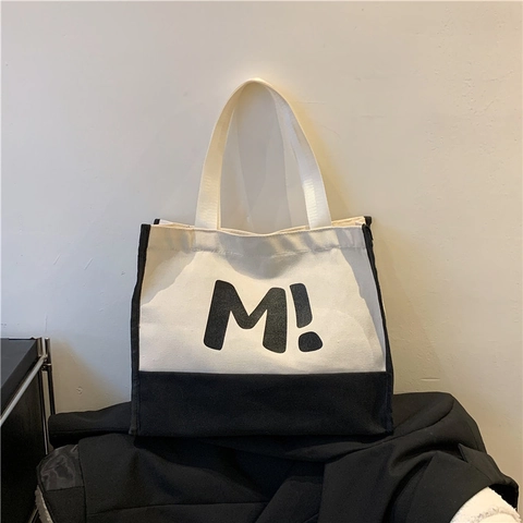Sac Cabas en Toile de Grande Capacité pour Femmes Mode Impression de Lettres Sac à Main Décontracté à Bandoulière