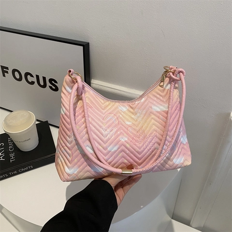 Borsa a Tracolla Trapuntata da Donna Motivo Farfalla Arcobaleno Borsa Sottoascellare alla Moda Borsa a Spalla Sfumata Tote