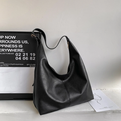 Bolso Hobo Retro de Gran Capacidad para Mujer Cuero PU Bolso de Hombro Minimalista Color Sólido Cremallera Bolso Tote