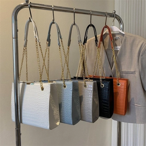 Sac à Bandoulière Vintage en Cuir PU Motif Crocodile pour Femmes Chaîne Dorée Décontracté Mode Sac à Main