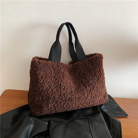Women Autumn Winter Plush Teddy Sherpa Tote Bag Soft Fleece Handbag Large Capacity Casual Commuting Shoulder Bag for Women