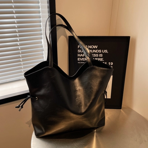 Damen Große Kapazität PU Leder Tragetasche Casual Kordelzug Schultertasche Retro Mode Eimer Tasche Zum Pendeln Täglich
