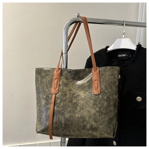 Damen Große Kapazität Vintage PU Leder Tragetasche Minimalistisch Urban Pendler Umhängetasche Für Schule Alltag