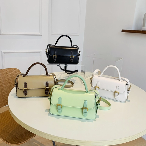 Women Vintage PU Leather Flap Crossbody Bag Retro Small Square Handbag Contrast Stitching Top Handle Satchel Messenger Bag