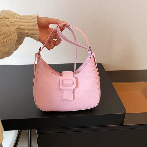 Sac à Bandoulière pour Femme en Cuir PU Motif Crocodile Sac Hobo Demi Lune Minimaliste pour le Quotidien et le Bureau