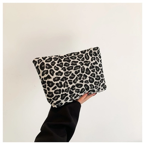 Trendy Leopard Print Small Clutch Bag For Women Fashionable Fabric Square Handbag Daily Makeup Storage Bag Zip Purse