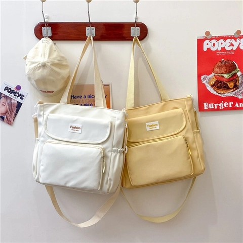 Grote Capaciteit Dames Draagtas Multi Pocket Polyester Schoudertas Crossbody Tas Voor School Reizen Casual Mode Handtas
