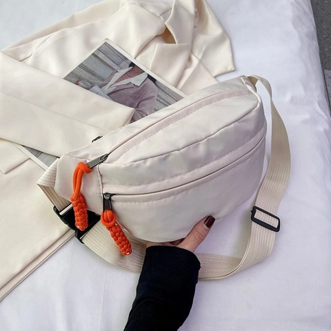 Minimalist Velvet Unisex Chest Bag With Orange Rope Zipper Casual Sporty Waist Bag Crossbody Bag For Travel Daily Use