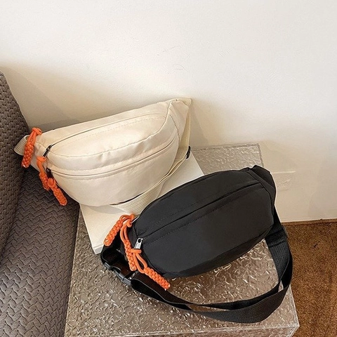 Minimalist Velvet Unisex Chest Bag With Orange Rope Zipper Casual Sporty Waist Bag Crossbody Bag For Travel Daily Use