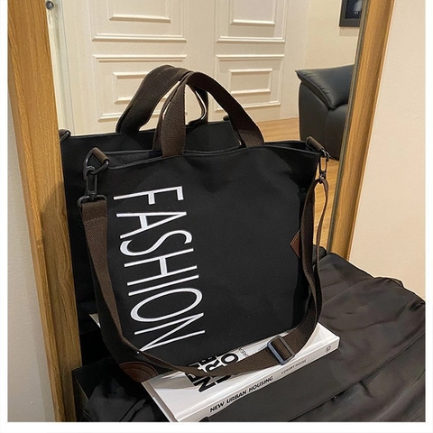 Dames Grote Capaciteit Canvas Tote Bag Casual Fashion Letter Bedrukt Woon-werkverkeer Student Schoudertas Met Rits