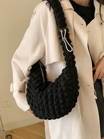 Bolso de Hombro Plisado Bubble para Mujer Gran Capacidad Color Sólido Bolso Hobo Moda Tela Popcorn Bajo el Brazo Bolso Tote Casual