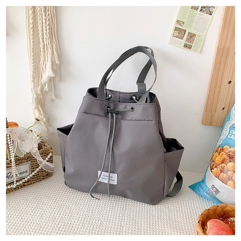Nylon Drawstring Backpack For Women Solid Color Fresh Sweet Handbag Versatile Student School Bag Travel Leisure Daypack