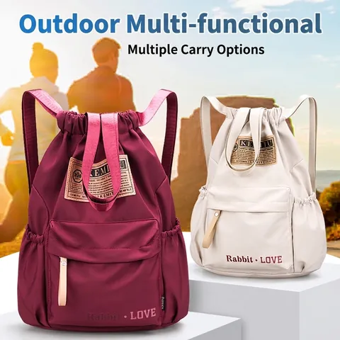 Unisex Large Capacity Drawstring Backpack Nylon Oxford Cloth Gym Sports Bag Casual Travel Backpack Letter Print Daypack