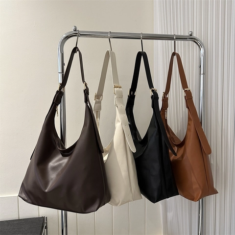 Bolso Hobo Retro de Cuero PU para Mujer Gran Capacidad Minimalista Color Sólido Bolso de Hombro Versátil Tote Bandolera