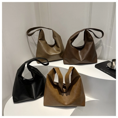 Bolso de Axila de Cuero PU Vintage para Mujer Gran Capacidad Hobo Tote Simple Color Sólido Bolso de Hombro Conmutar Diario Moda