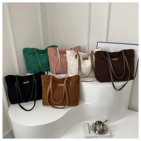 Große Kapazität Lammwolle Tote Bag Für Damen Minimalistisch Fleece Umhängetasche Warm Weich Winter Kunstpelz Handtasche Urban Casual Täglich