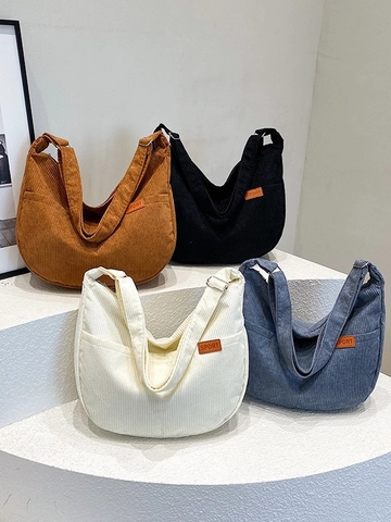 Sac Bandoulière en Velours Côtelé pour Femme Grande Capacité Sac Hobo Épaule Demi-Lune Sac Dumpling Avec Bandoulière Réglable Style Urbain