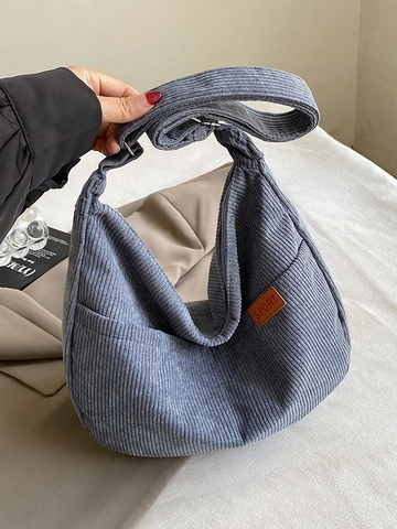 Sac Bandoulière en Velours Côtelé pour Femme Grande Capacité Sac Hobo Épaule Demi-Lune Sac Dumpling Avec Bandoulière Réglable Style Urbain