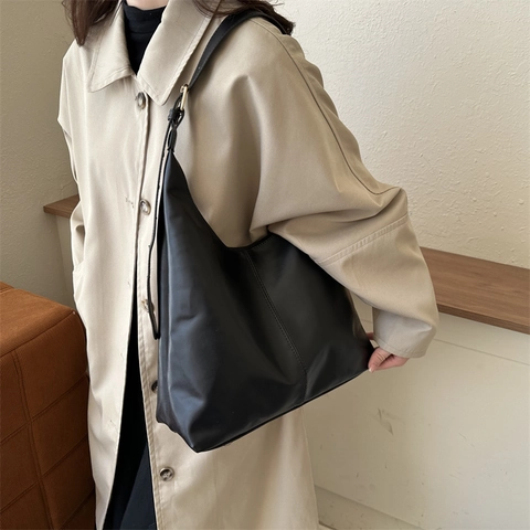 Minimalistische PU Leder Schultertasche Für Damen Große Kapazität Fashion Pendler Tote Umhängetasche Mit Verstellbarem Riemen
