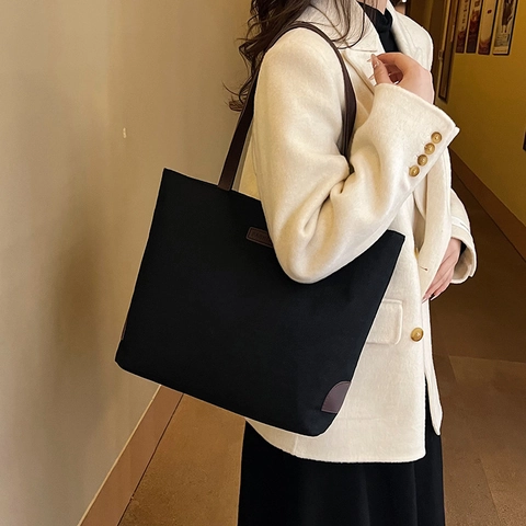 Bolso Tote Minimalista de Nailon para Mujer Gran Capacidad Color Contraste Patchwork Bolso de Hombro Casual Viaje Trabajo