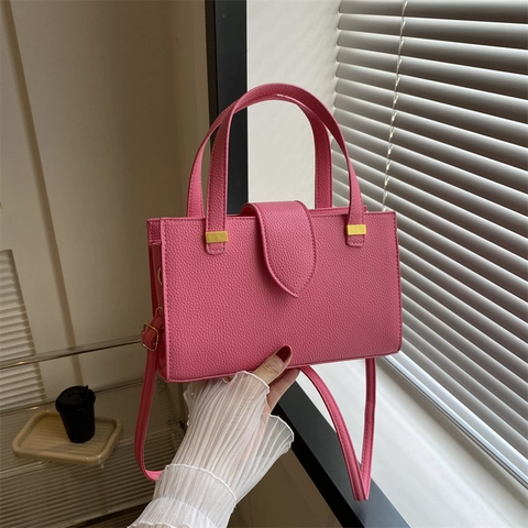 Bolso Bandolera de Cuero PU con Textura de Lichi de Moda para Mujer Bolso de Mano Moderno con Bloques de Color Bolso de Hombro Cuadrado Pequeño Casual Bolso Diario