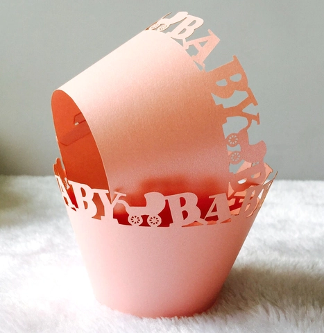 Envoltorios para Cupcakes de Corte Láser Tema de Bebé Cochecito Papel Perlado Revestimientos para Cupcakes para Fiesta de Bebé