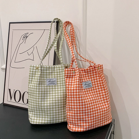 Vintage Hahnentritt Nylon Eimertasche Für Damen Große Kapazität Gewebte Tote Umhängetasche Minimalistisch Täglich Shopper