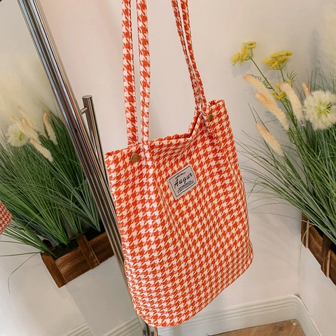 Vintage Hahnentritt Nylon Eimertasche Für Damen Große Kapazität Gewebte Tote Umhängetasche Minimalistisch Täglich Shopper